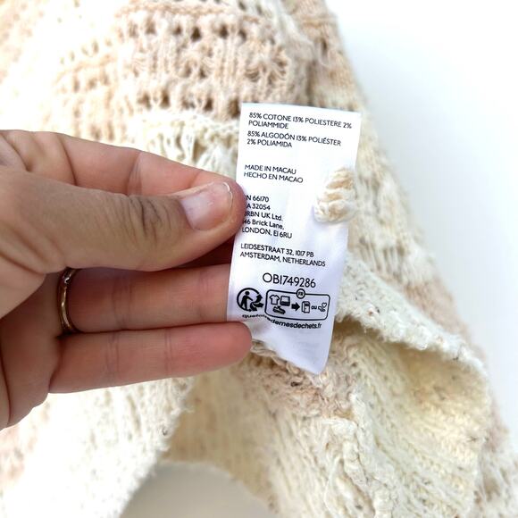 Anthropologie Pilcro Crochet Knit Striped Boho Sweater Top Cream Neutral Medium - Picture 4 of 9